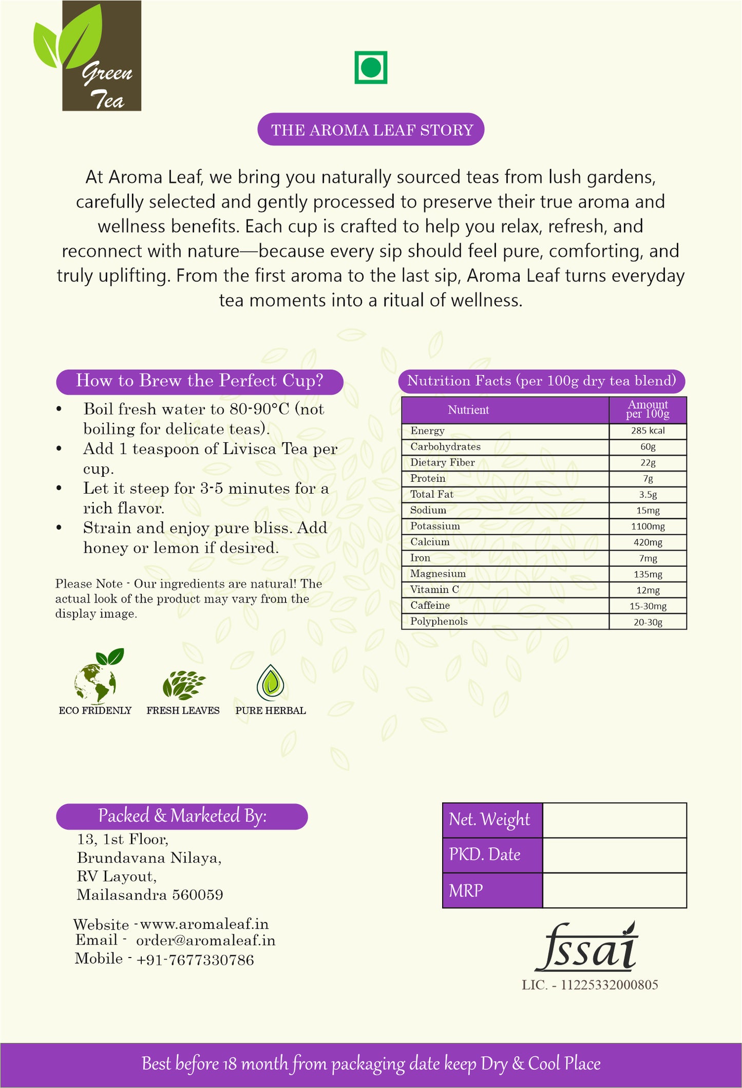 Stress-Relief & Calm Herbal Green Tea